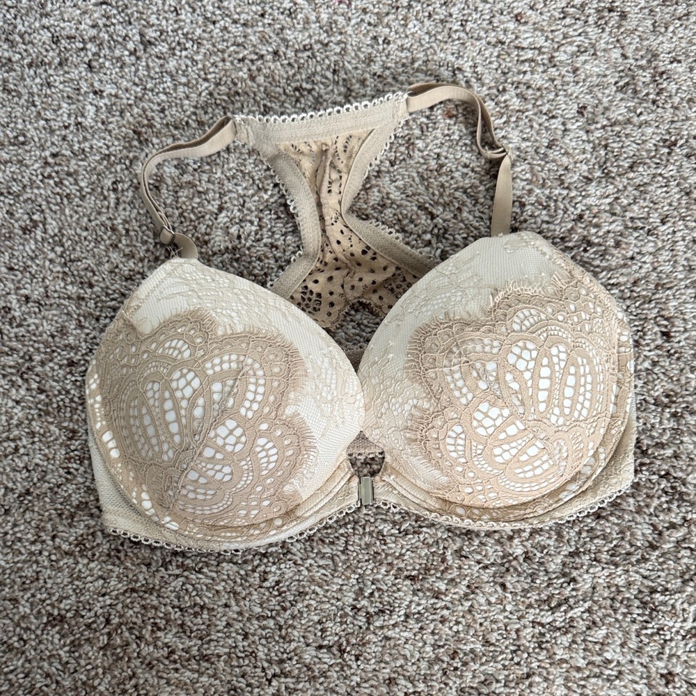 Victoria's Secret Beige Lace Racerback Push-Up Bra